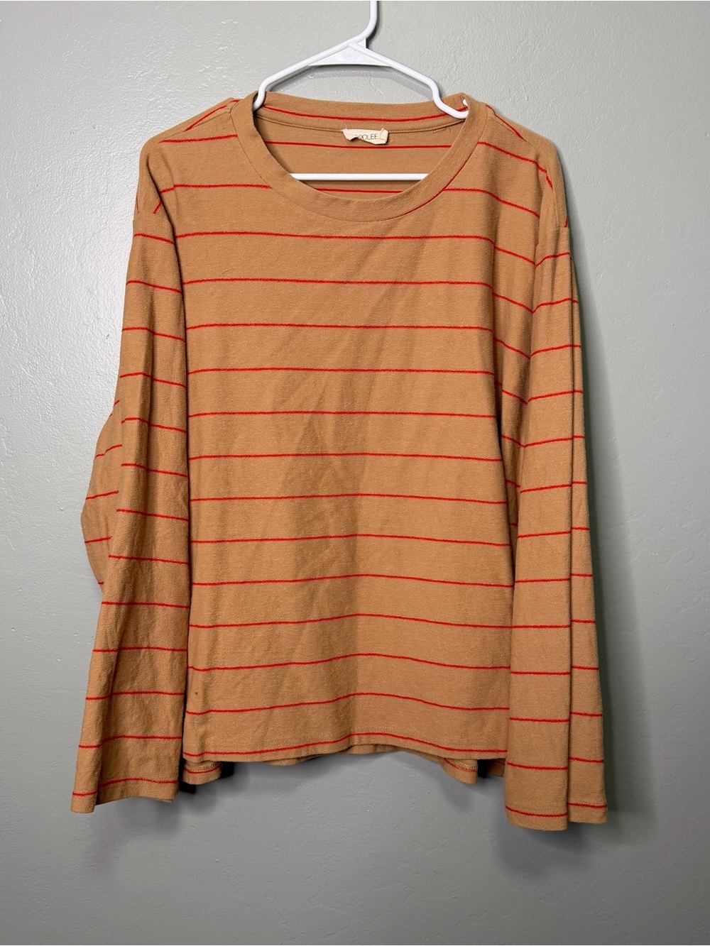 ROOLEE Tan & Red Striped Long Sleeve Cotton Tee Shirt XXXL
